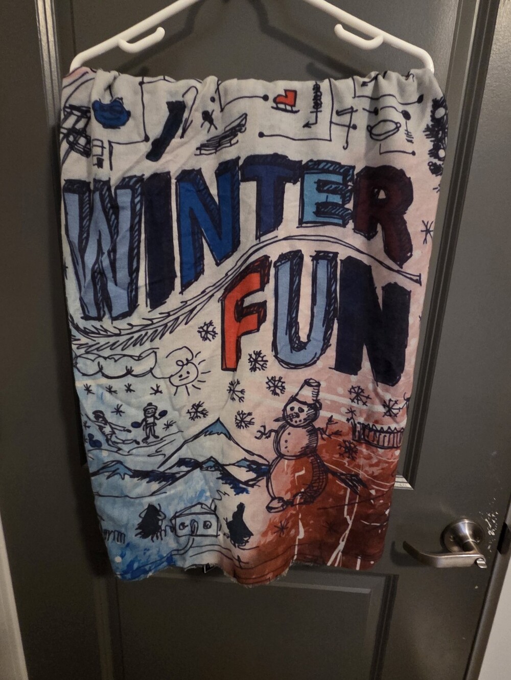 FRAAS Germany Winter Fun Ski Ice  Hockey Skate Snowman Wool 46" Square Scarf New
